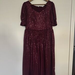 Ivy City Co Deep Red Sequin Long Sleeve Dress